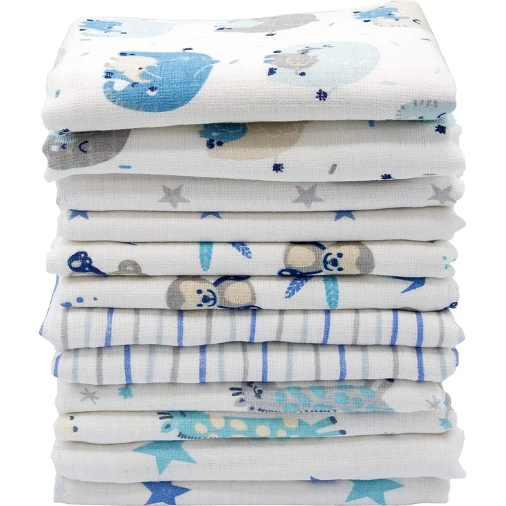 Clevere Kids Mulltücher 12er Pack | Jungs oder Mädchen | 70x80 | OEKO-TEX | made in EU (Set Jungs bedruckt) - Preisvergleich – Bild 1