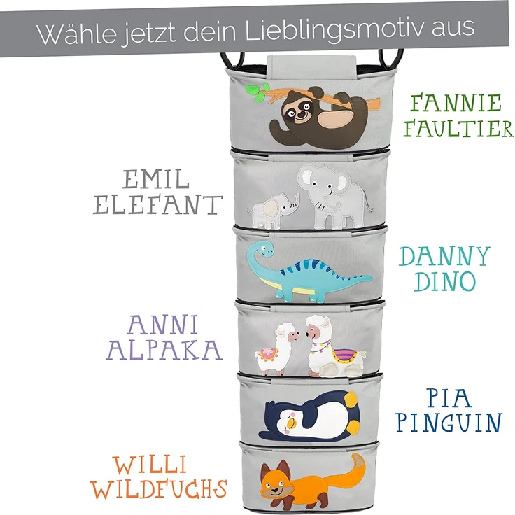 GLÜCKSWOLKE Kinderwagen Organizer - 12 Motive I Kinderwagentasche verschließbar I Kinder Buggy Tasche mit Feuchttuchspender I Aufbewahrungstasche - Pushchair Pram Baby Organiser (Emil Elefant I Grau) – Bild 7