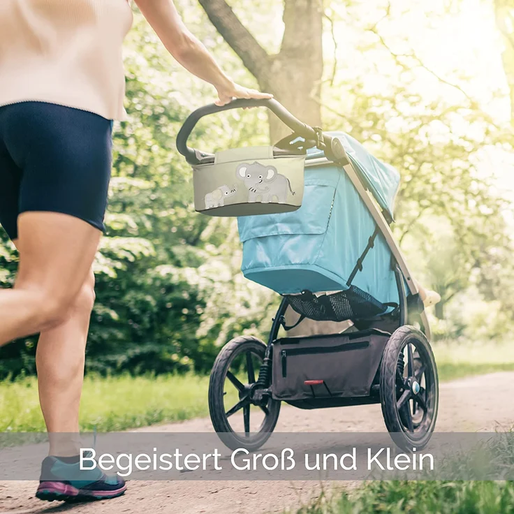 GLÜCKSWOLKE Kinderwagen Organizer - 12 Motive I Kinderwagentasche verschließbar I Kinder Buggy Tasche mit Feuchttuchspender I Aufbewahrungstasche - Pushchair Pram Baby Organiser (Emil Elefant I Grau) – Bild 5