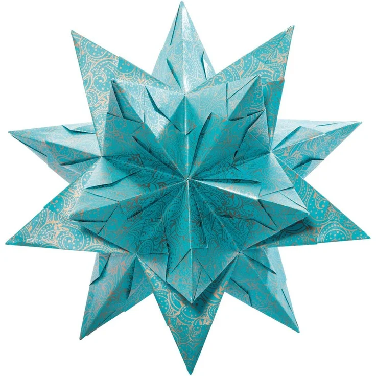 folia 404/1515 - Bastelset Bascetta Stern Winterornament türkis/kupfer, 32 Blatt, 15 x 15 cm, fertige Größe des Papiersterns ca. 20 cm, mit ausführlicher Anleitung - ideal zur zeitlosen Dekoration – Bild 2