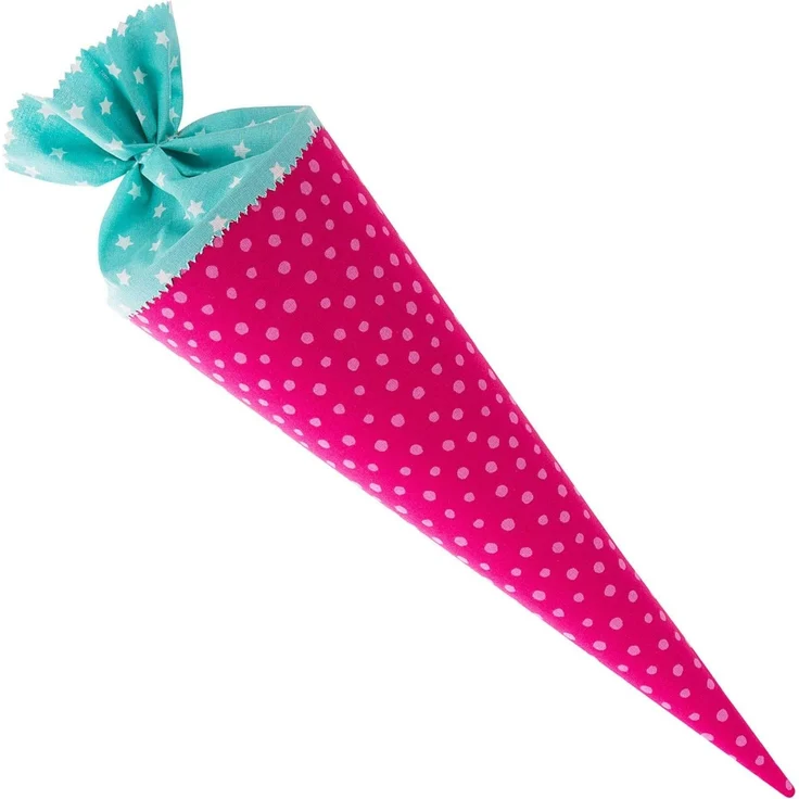 goldbuch 93554 Stoff-Schultüte mit Punkt- und Sternmuster, Zuckertüte 35 cm, Schultüte zur Einschulung und Schulanfang, Geschenkverpackung für viele Anlässe, Geschwistertüte, Pink / Türkis – Bild 2