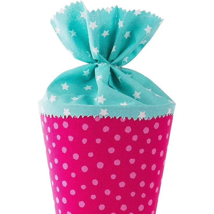 goldbuch 93554 Stoff-Schultüte mit Punkt- und Sternmuster, Zuckertüte 35 cm, Schultüte zur Einschulung und Schulanfang, Geschenkverpackung für viele Anlässe, Geschwistertüte, Pink / Türkis – Bild 5