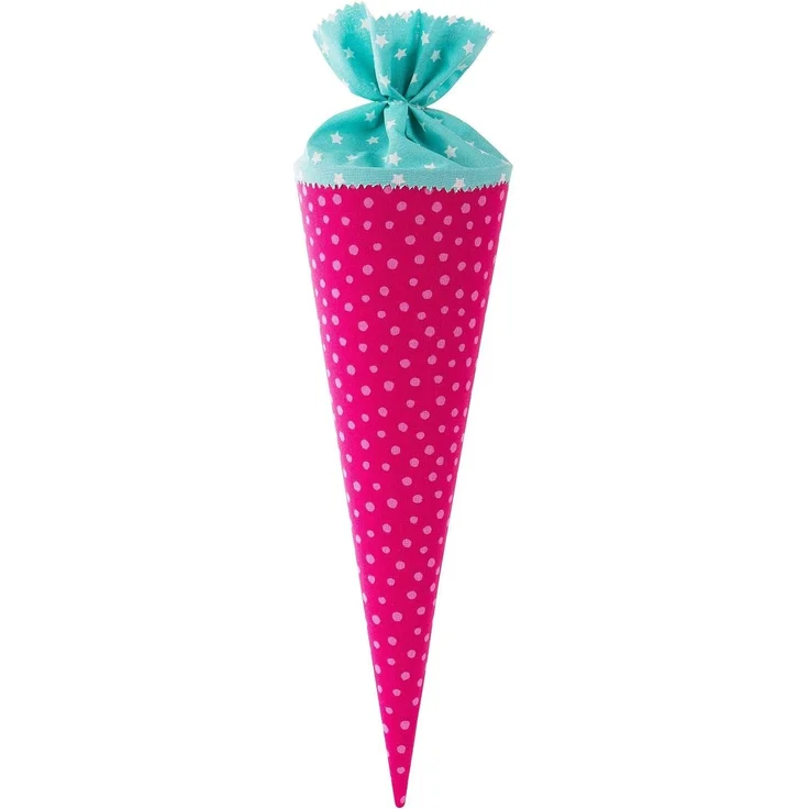goldbuch 93554 Stoff-Schultüte mit Punkt- und Sternmuster, Zuckertüte 35 cm, Schultüte zur Einschulung und Schulanfang, Geschenkverpackung für viele Anlässe, Geschwistertüte, Pink / Türkis – Bild 1