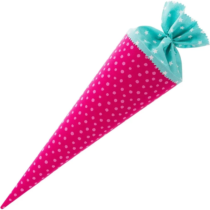 goldbuch 93554 Stoff-Schultüte mit Punkt- und Sternmuster, Zuckertüte 35 cm, Schultüte zur Einschulung und Schulanfang, Geschenkverpackung für viele Anlässe, Geschwistertüte, Pink / Türkis – Bild 3
