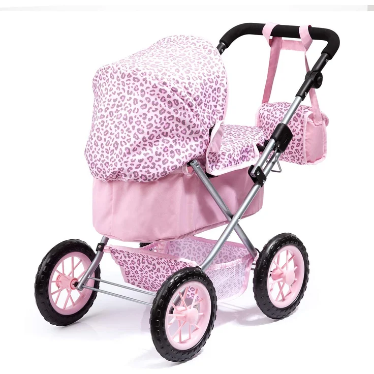 Bayer Design 13002AA Puppenwagen Trendy, höhenverstellbar, zusammenklappbar, mit Umhängetasche und Einkaufskorb, pink, Leopard – Bild 2