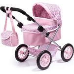 Bayer Design 13002AA Puppenwagen Trendy, höhenverstellbar, zusammenklappbar, mit Umhängetasche und Einkaufskorb, pink, Leopard