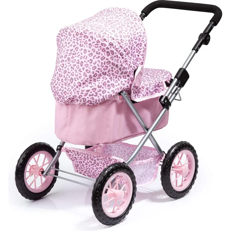 Bayer Design 13002AA Puppenwagen Trendy, höhenverstellbar, zusammenklappbar, mit Umhängetasche und Einkaufskorb, pink, Leopard – Bild 3