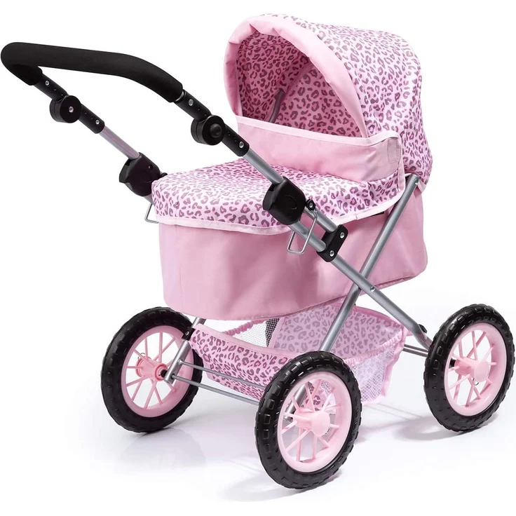 Bayer Design 13002AA Puppenwagen Trendy, höhenverstellbar, zusammenklappbar, mit Umhängetasche und Einkaufskorb, pink, Leopard – Bild 5