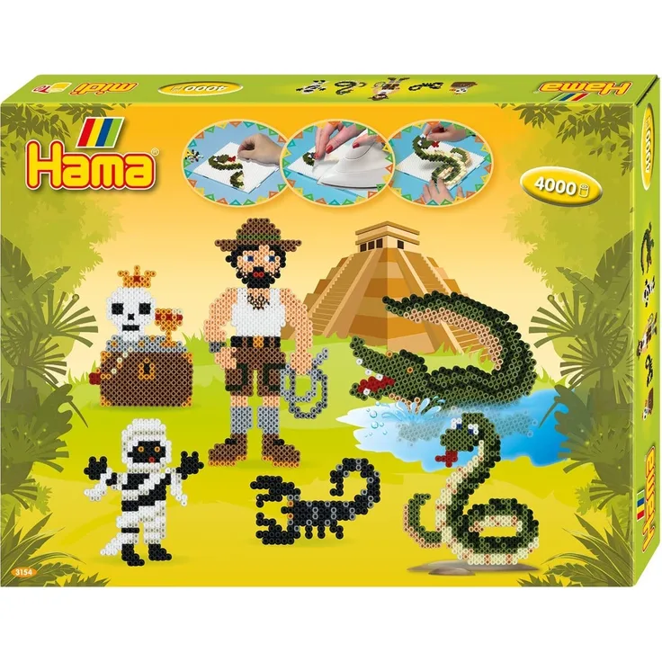 Hama Perlen 3154 Geschenkpackung Abenteuer, Bügelperlen Midi, ca. 4000 Stück inklusive Stiftplatten und Zubehör