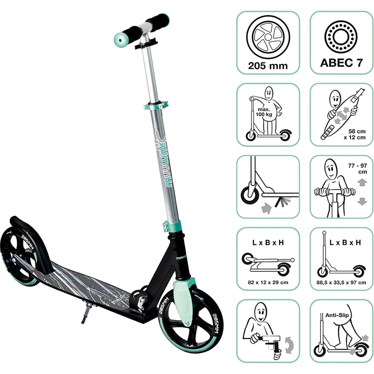 Aluminium Scooter 205 mm türkis – Bild 2