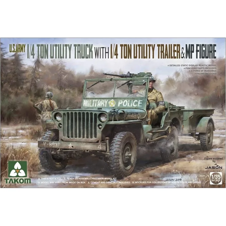 TAKOM TAK2126 2126 1/35 Jeep + Trailer & MP Figur
