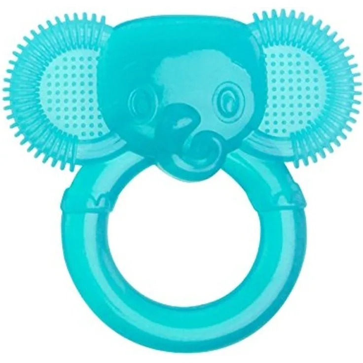 Bright Starts, Elefant Beißring mit Massageborsten, Speziell für Vorderzähne, 100% Silikon, BPA-frei, ohne Naturlatex, Leicht Greifbar, mit Etui zur Aufbewahrung, spülmaschinenfest