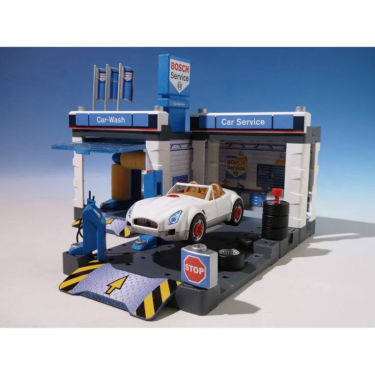 Theo Klein 8647 Bosch Car Service Station | Mit Waschanlage und höhenverstellbarer Hebebühne | Inklusive demontierbarem Auto | Spielzeug für Kinder ab 3 Jahren – Bild 5