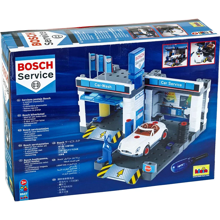 Theo Klein 8647 Bosch Car Service Station | Mit Waschanlage und höhenverstellbarer Hebebühne | Inklusive demontierbarem Auto | Spielzeug für Kinder ab 3 Jahren – Bild 2