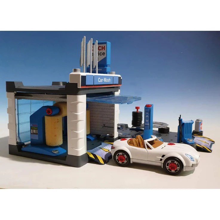 Theo Klein 8647 Bosch Car Service Station | Mit Waschanlage und höhenverstellbarer Hebebühne | Inklusive demontierbarem Auto | Spielzeug für Kinder ab 3 Jahren – Bild 4