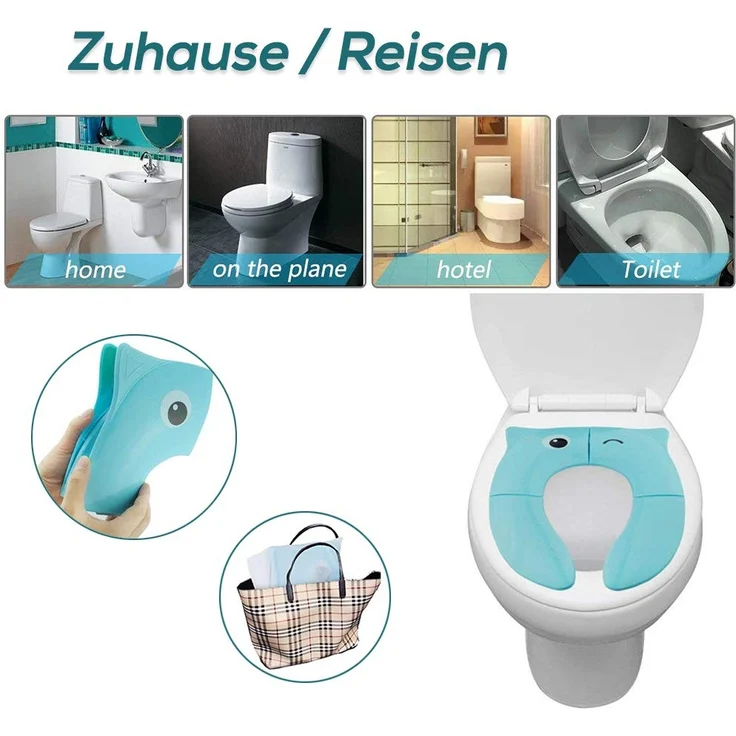 Pejoye Faltbarer Kinder Toilettensitz, Integrierter Klappbarer Universell Blau Kinder Toilettentrainer für Unterwegs Tragbar Reise WC Sitz Kleinkind Töpfchentrainer mit Aufbewahrungstüte – Bild 3