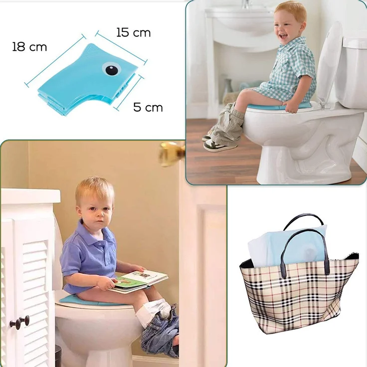 Pejoye Faltbarer Kinder Toilettensitz, Integrierter Klappbarer Universell Blau Kinder Toilettentrainer für Unterwegs Tragbar Reise WC Sitz Kleinkind Töpfchentrainer mit Aufbewahrungstüte – Bild 2