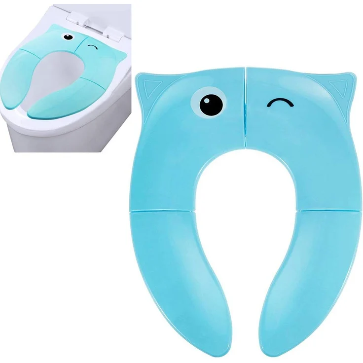 Pejoye Faltbarer Kinder Toilettensitz, Integrierter Klappbarer Universell Blau Kinder Toilettentrainer für Unterwegs Tragbar Reise WC Sitz Kleinkind Töpfchentrainer mit Aufbewahrungstüte – Bild 1