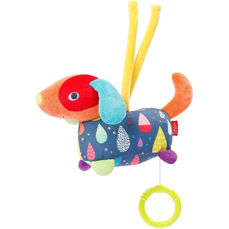 Fehn 055016 Mini-Spieluhr Hund COLOR Friends – Kuscheltier & Einschlafhilfe: Die schöne Melodie „Bruder Jakob“ beruhigt in jeder Situation – idealer Begleiter für zuhause und unterwegs – ab Geburt