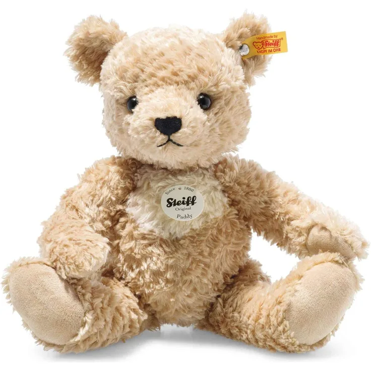 Steiff 014253 Original Plüschtier Paddy, Teddybären Kuscheltier ca. 30 cm, Markenplüsch mit Knopf im Ohr, Schmusefreund für Babys von Geburt an, Goldbraun