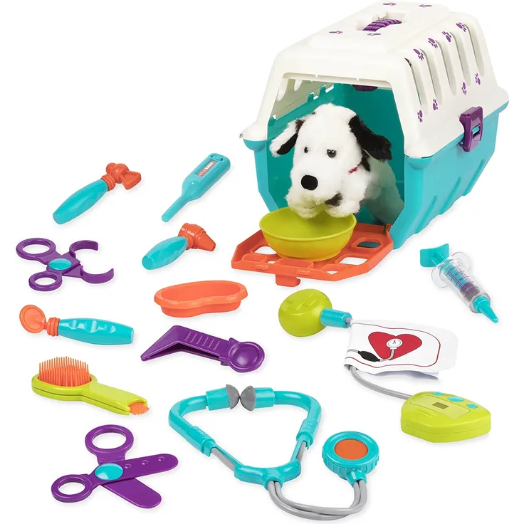 Battat Tierarztkoffer mit Dalmatiner – Tierarzt Hundekäfig Spielzeug mit Transportkäfig und Arzt Zubehör für Kinder (15 Teile) Spielzeug ab 2 Jahren