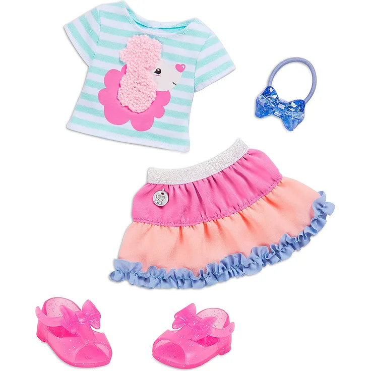 Glitter Girls Puppenkleidung 36 cm Puppen Pudel Outfit – T-Shirt, Rock, Haargummi und Schuhe – Zubehör für Puppen, Spielzeug ab 3 Jahren