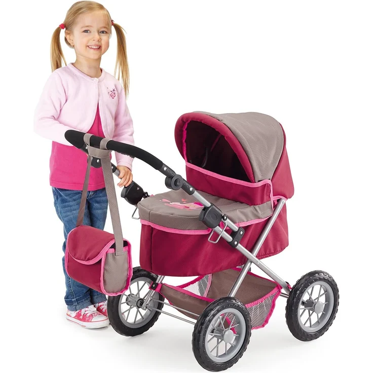 Bayer Design 1307800 Puppenwagen Trendy, höhenverstellbar, zusammenklappbar, Motiv: Prinzessin, grau/pink – Bild 3