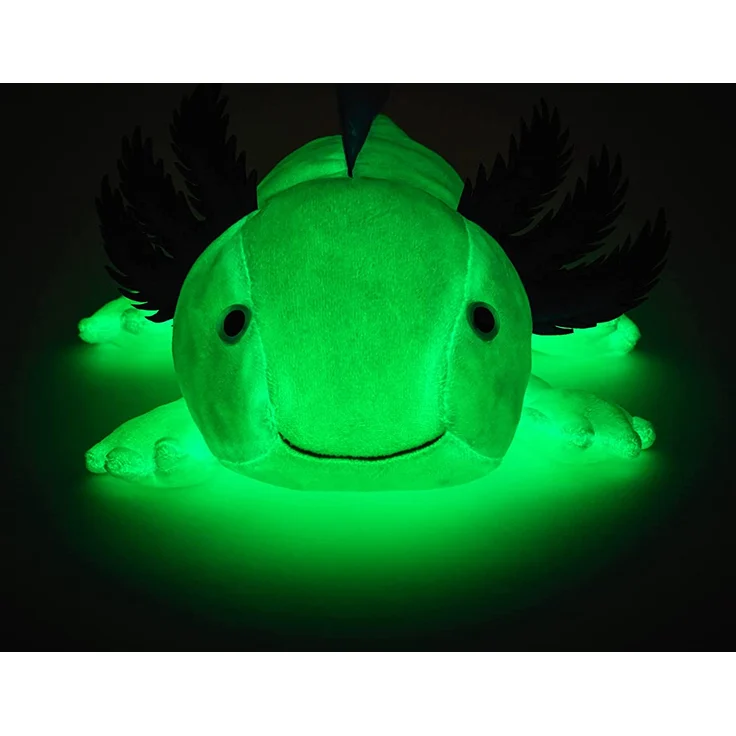 Uni-Toys - Axolotl (hellblau) - Leuchtet im Dunkeln (fluoreszierender Plüsch) - 32 cm (Länge) - Plüsch-Wassertier - Plüschtier, Kuscheltier – Bild 4