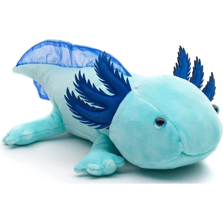 Uni-Toys - Axolotl (hellblau) - Leuchtet im Dunkeln (fluoreszierender Plüsch) - 32 cm (Länge) - Plüsch-Wassertier - Plüschtier, Kuscheltier – Bild 1