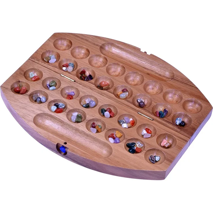 Bao Spiel Gr. S Reisespiel für 2 Spieler - oval - Hus - Kalaha - mit Edelsteinen