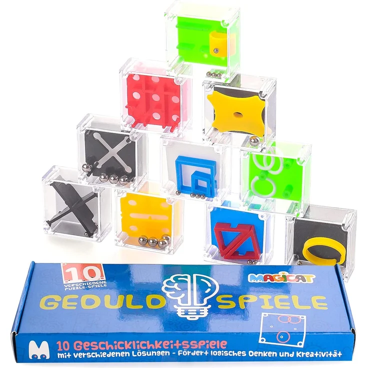 Magicat Premium Geduldspiele Set, 10 Knobelspiele, Geschenk für Kindergeburtstag, Mini Spiele, Mitgebsel nach Einer Kinderparty – Bild 1