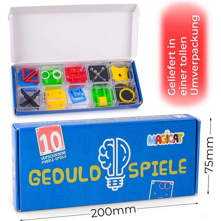 Magicat Premium Geduldspiele Set, 10 Knobelspiele, Geschenk für Kindergeburtstag, Mini Spiele, Mitgebsel nach Einer Kinderparty – Bild 4