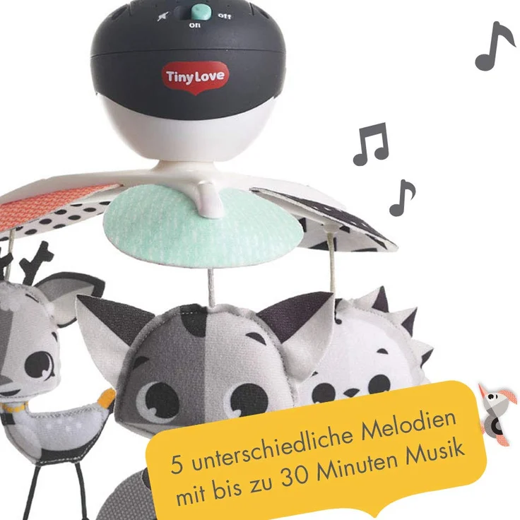 Tiny Love Baby-Mobile, Take Along Musik-Mobile für unterwegs und zuhause, Baby-Spieluhr ab der Geburt (0M+) lässt sich einfach an Babyschale und Kinderwagen befestigen, Magical Tales black & white – Bild 3