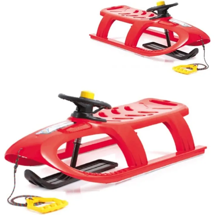 Kinderschlitten Bullet Control rot, Kunststoff, lenkbar, Kufe, Lenkrad mit Hupe