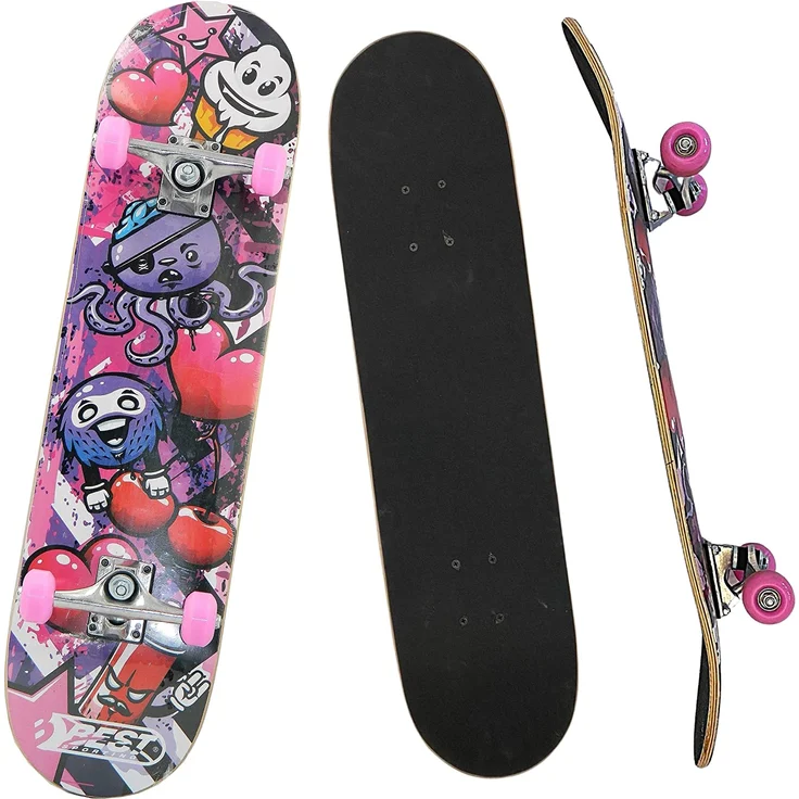 Best Sporting Skateboard Graphic, ABEC 3, max. Belastung 100 kg pink/schwarz – Bild 1