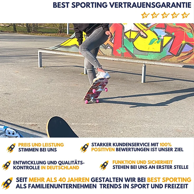Best Sporting Skateboard Graphic, ABEC 3, max. Belastung 100 kg pink/schwarz – Bild 7