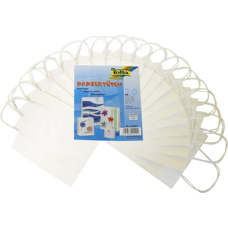 folia 21200 - Papiertüten aus Kraftpapier, Geschenktüten, 20 Stück, ca. 12 x 5,5 x 15 cm, weiß - zum Basteln, Verzieren und Verschenken – Bild 2