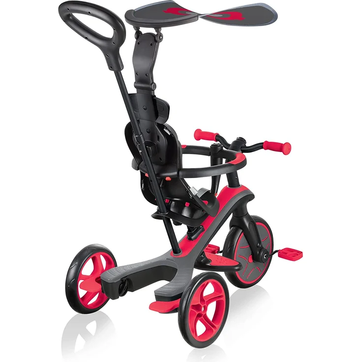 GLOBBER Dreirad Explorer 4 in 1 rot Laufrad, 5 Punkt-Gurt 2 verschiedene Sitze – Bild 5