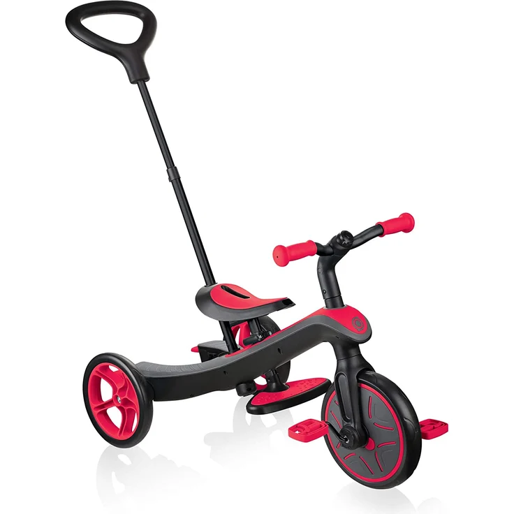 GLOBBER Dreirad Explorer 4 in 1 rot Laufrad, 5 Punkt-Gurt 2 verschiedene Sitze – Bild 2