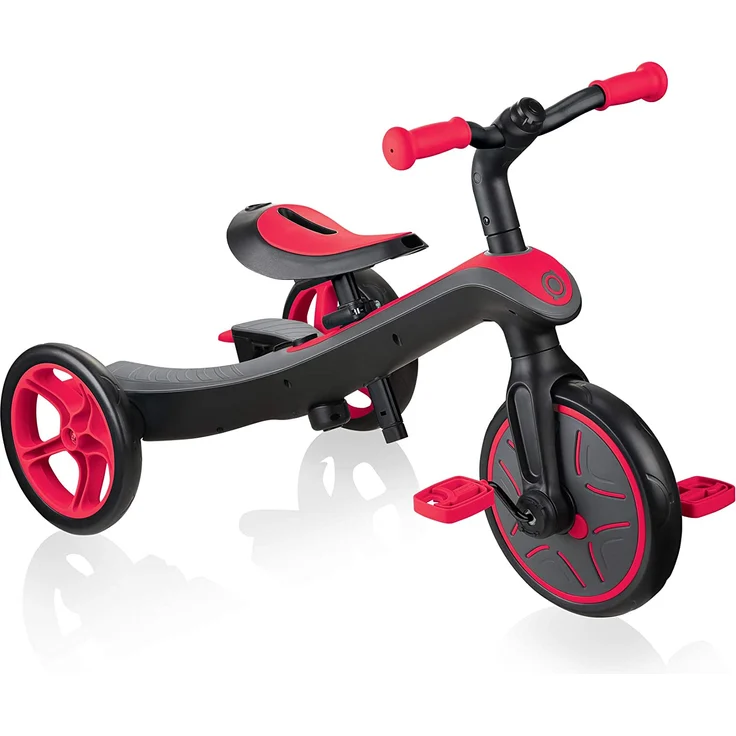 GLOBBER Dreirad Explorer 4 in 1 rot Laufrad, 5 Punkt-Gurt 2 verschiedene Sitze – Bild 3
