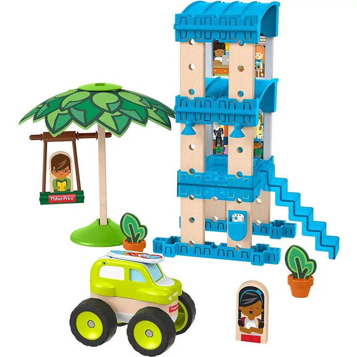 Fisher-Price GFJ13 - Wunder Werker Holzspielzeug Strandbungalow Spielset aus FSC zertifiziertem Holz, Spielzeug ab 3 Jahren