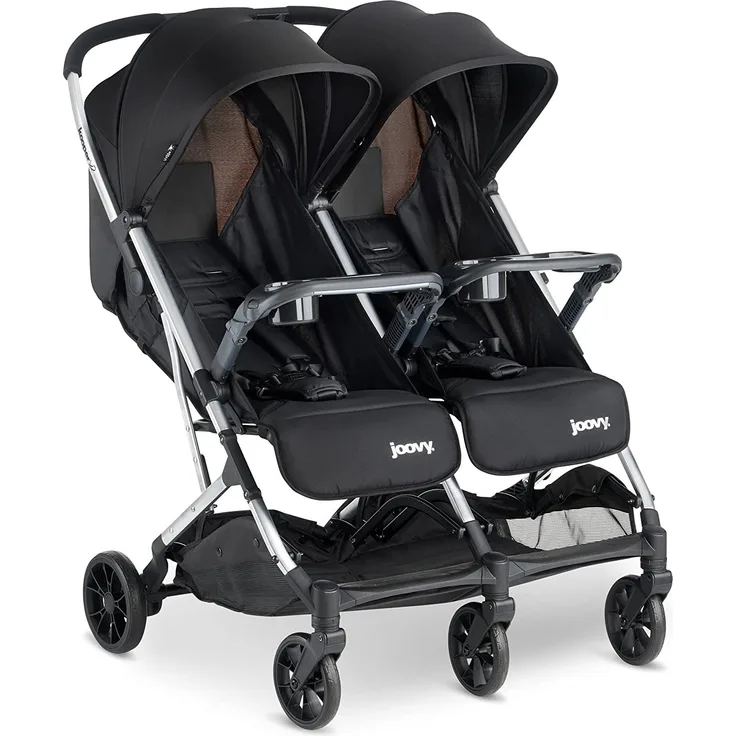 Joovy Kooper X2 Doppelter Kinderwagen, leichter Kinderwagen, kompakt zusammenklappbar mit Ablagen, schwarz