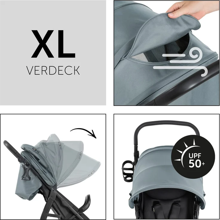 Hauck Buggy Rapid 4D / bis 25 kg / Schnell Faltbar / Sonnen Verdeck UPF 50 + / Gummiräder / Getränkehalter / Höhenverstellbar / Liegeposition / Leicht Abwischbar / Großer Einkaufskorb / Jungle Grün – Bild 6