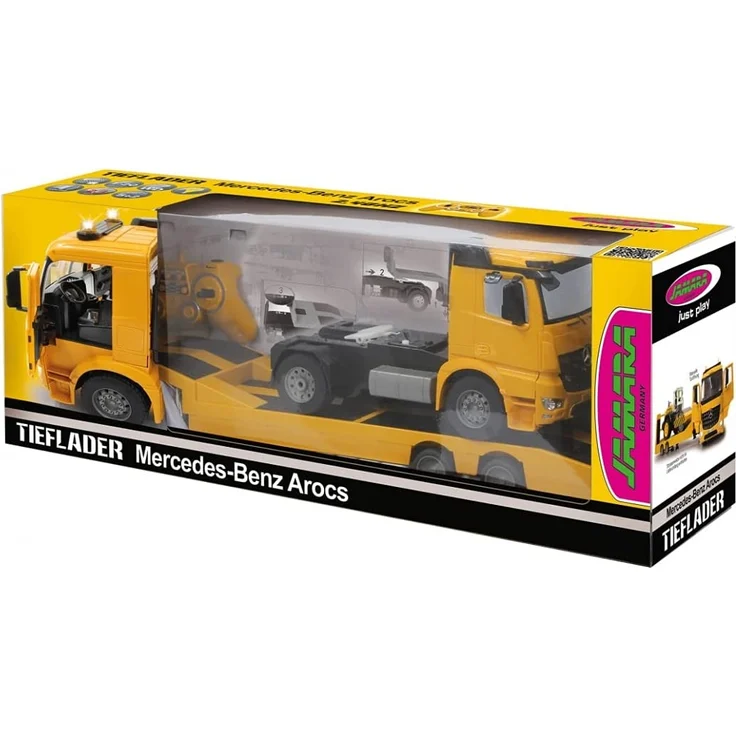 Jamara 405107 - Tieflader Mercedes Arocs 1:20 2,4GHz – An- und Abkoppeln Tieflader, Tiefladerabstützung + Rampe hoch/runter, Hupe, Rückfahrwarnsound, realistischer Motorsound, 2 Geschwindigkeitsstufen – Bild 2