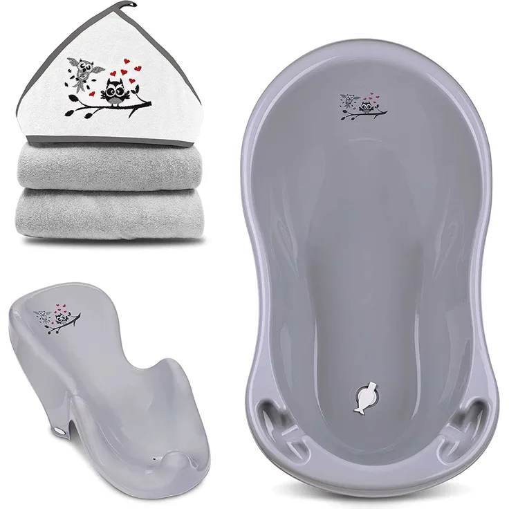 Babypflegeset Neugeborene TÜV Rheinland geprüft – Babybadewanne, Baby Badesitz, Babyhandtuch mit Kapuze – Perfektes Baby Starterset