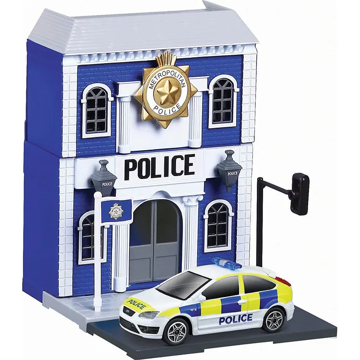 Bburago City Polizei Station Set: Spielzeuggebäude, inklusive Zubehör und 1 Spielzeugauto (18-31502)
