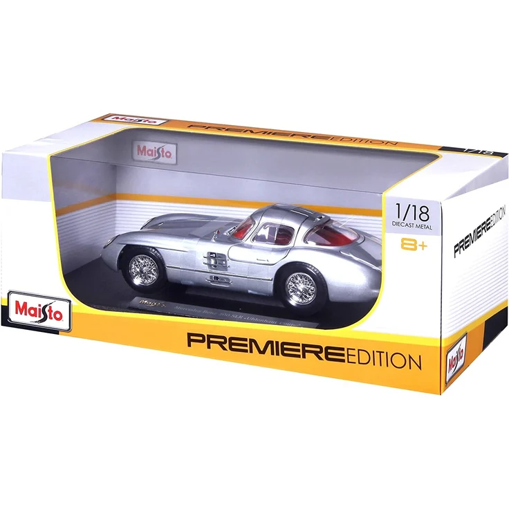 Maisto Mercedes 300SLR Coupé Uhlenhaut, Modellauto mit Federung, Maßstab 1:18, Türen und Motorhaube beweglich, Fertigmodell, lenkbar, 24 cm, silber (536898) - Preisvergleich – Bild 4