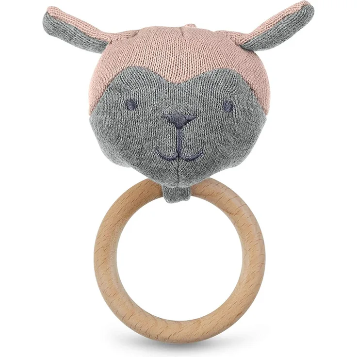 Sterntaler Strick-Greiffigur Hase mit Holz Greiffring, Alter: 0-36 Monate, Bio Baumwolle, Größe: 12,5 x 7 cm, Farbe: Rosa