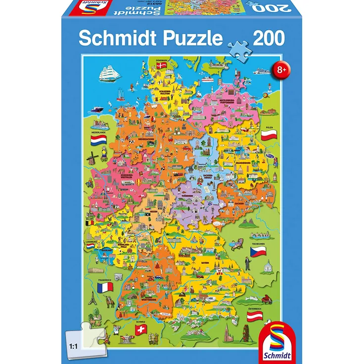 Schmidt Spiele Puzzle 56312 Deutschlandkarte mit Bildern, 200 Teile Kinderpuzzle, bunt