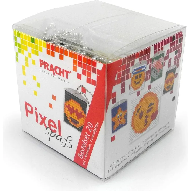 Pixel P90041-63501 Spaß Bastelset 20, zur Gestaltung von 4 Schlüsselanhängern (Medaillons) für Kinder, kinderleichtes Stecksystem, ohne Bügeln und Kleben, Steinchen aus Biokunststoff